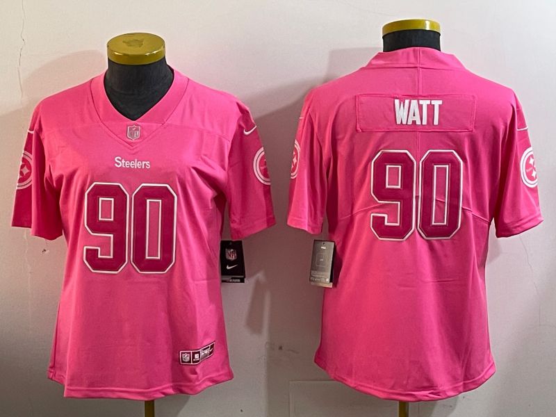 Youth Pittsburgh Steelers #90 Watt Pink 2024 Nike Vapor Limited NFL Jersey style 1